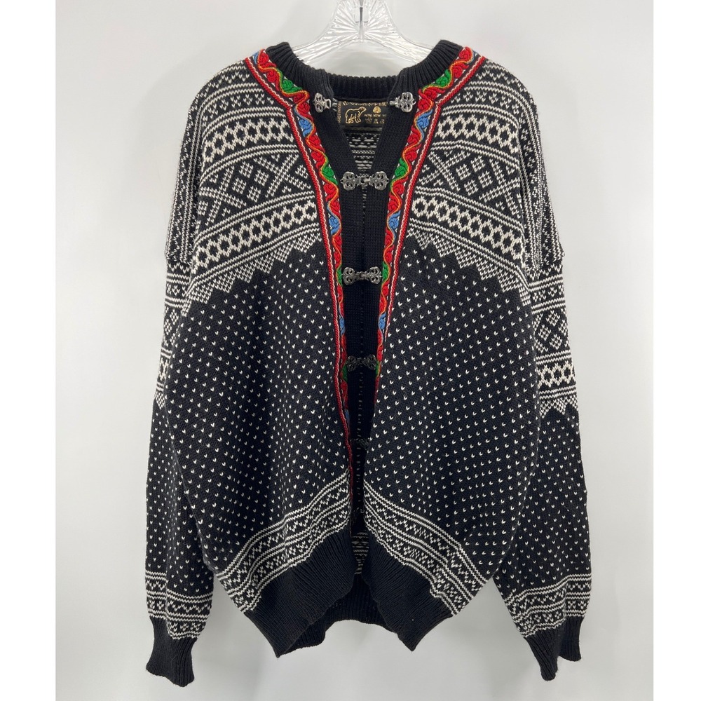 Vintage Norlender Cardigan Unisex 2XL* Nordic Pure New Wool Clasp Norway Sweater